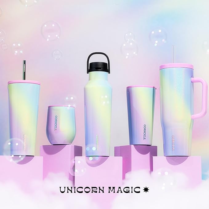 Corkcicle Stemless Wine Tumbler - Keeps Drinks Cold for 6 Hours - Triple-Insulated Stainless Steel - Non-Slip Base - Summer Drinkware Gift - Keeps Drinks Ice Cold - 12 oz - Rainbow Unicorn