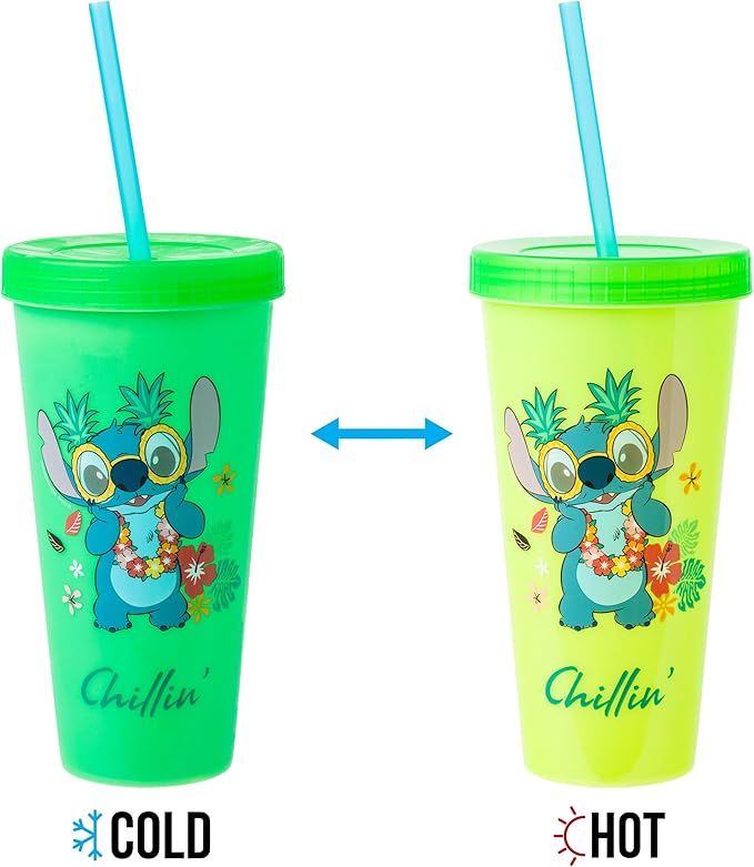 Silver Buffalo Disney Lilo and Stitch Tropical Poses Color Change Plastic Tumbler, 24 Ounces (Pack of 48)