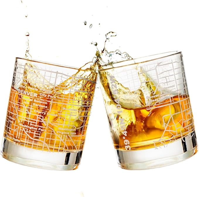 Greenline Goods Whiskey Glasses - 10 Oz Tumbler Gift Set for Denver lovers, Etched with Denver Map | Old Fashioned Rocks Glass - Set of 2