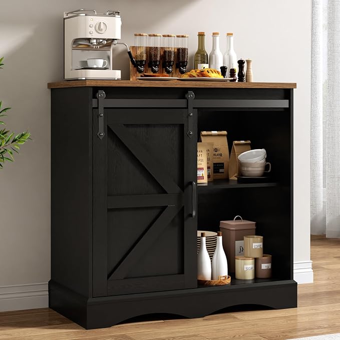 HOMFAMILIA 31.5" H Farmhouse Coffee Bar Cabinet w/Storage, Rustic Buffet Cabinet by HOMFAMILIA