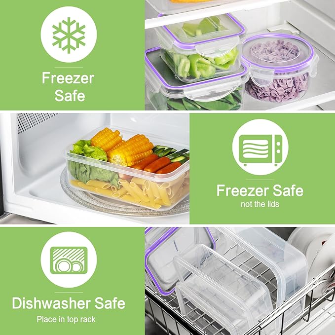 HOMBERKING 40 Pieces Food Storage Containers Set with Snap Lids (20 Lids + 20 Containers), Meal Prep Airtight Plastic Containers, BPA-Free Lunch Box for Kitchen, Pantry, Home, Purple