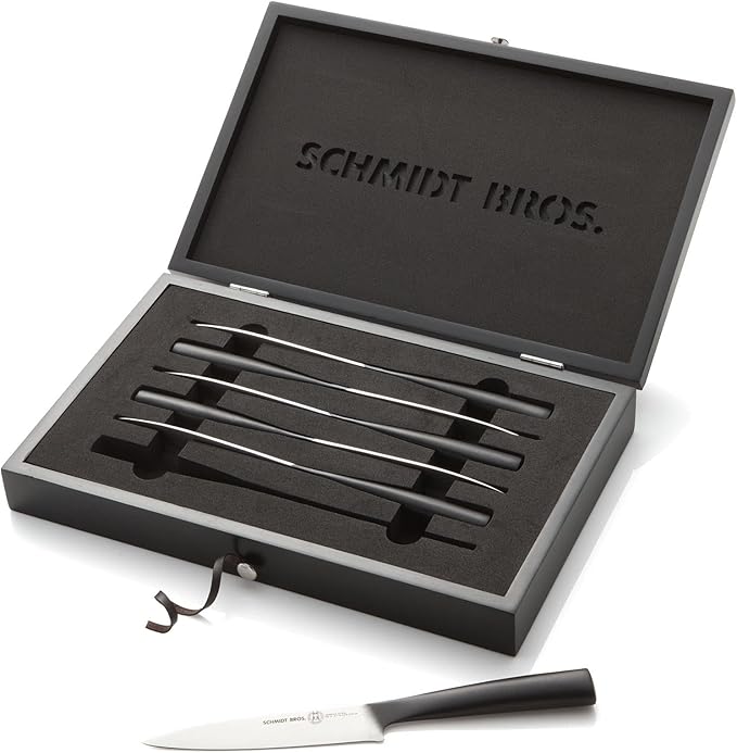 Schmidt Brothers - Carbon 6, 6-Piece Jumbo Steak Knife Set, High Carbon German Stainless Cutlery in a Wood Gift Box