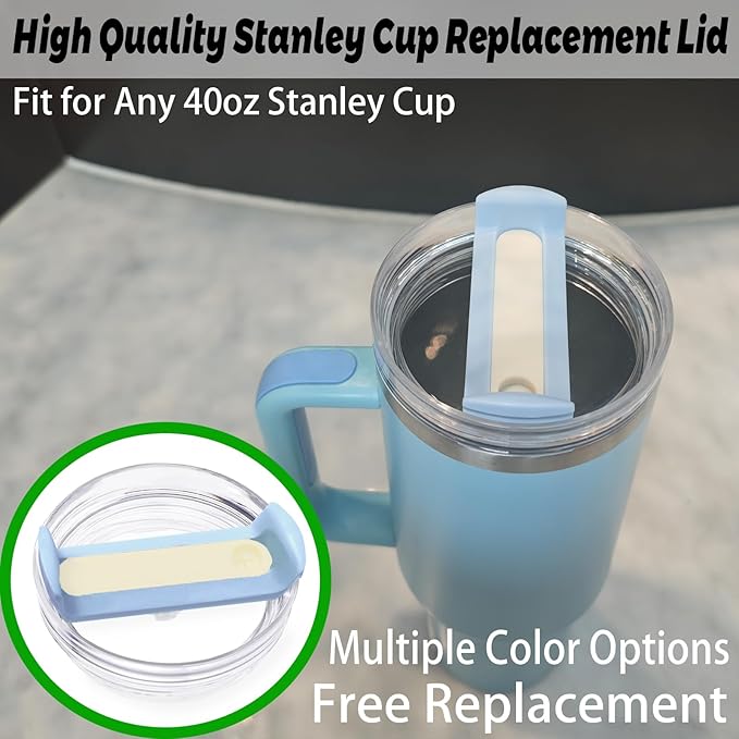 40 OZ Tumbler Lid Replacement Fit for Stanley Cup, 2 Pack Clear Replacement Lids Fit for Stanley Travel Tumbler, Spill Proof Tumbler Covers for Stanley Cup Accessories (Cornflower Cabana Gloss)