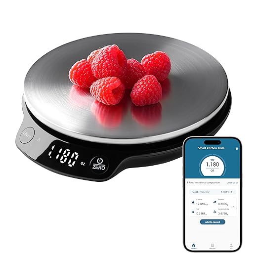 Smart Nutritional Scale, 0.005oz / 0.1g High Precision, Free APP with Nutrients Tracking, Calorie, Marco, Ounces and Grams, for Kitchen, Weight Loss, Meal Prep, etc. Black & Grey