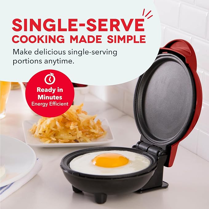 DASH Mini Maker Electric Round Griddle for Individual Pancakes, Cookies, Eggs & other on the go Breakfast, Lunch & Snacks with Indicator Light + Included Recipe Book - Red