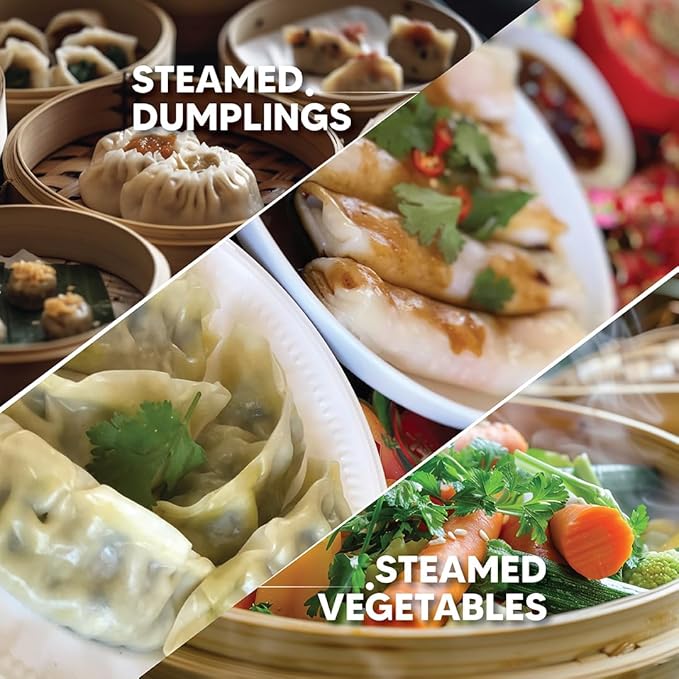 Helen's Asian Kitchen Bamboo Food Steamer with Lid - 100% Natural Bamboo - Basket Steamers for Cooking Dumplings, Dim Sum, Veggies, Fish, Meat - Preserve Nutrients & Flavors - 4-Inch, Set of 2