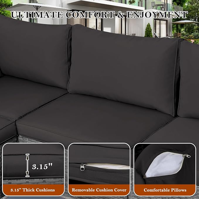 NOBLEMOOD 7 Pieces Patio Furniture Set, All Weather Outdoor Rattan Conversation - Image 5