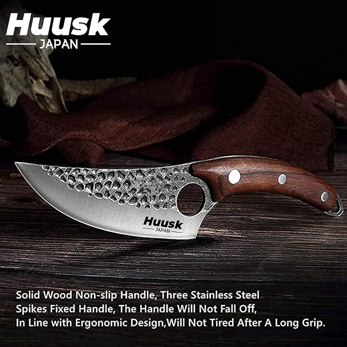 Smith Chu Forged Viking Knives - Husk Chef and Butcher Knife Set, Fishing Filet & Bait Knife, Japanese Boning Knife, Meat Cleaver for Kitchen or Camping - Gift for Dad