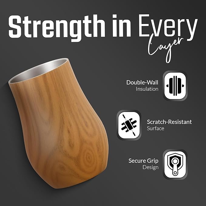 Double-Wall Insulated Whiskey Glass – Stemless Nosing Glass for Bourbon, Scotch & Whisky – Wood Finish – Gift for Men, Dad, Whiskey Lovers (Set of 2)