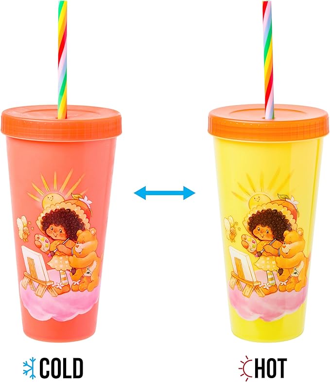 Silver Buffalo Care Bears Strawberry Shortcake Color Change Plastic Tumbler 4 Pack Featuring Orange Blossom Lemon Meringue Cheer Funshine Friend Blueberry Muffin Grumpy, 24 Ounces