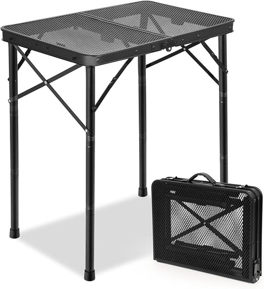 2ft Folding Grill Table, Adjustable 3 Heights Portable Picnic & Camping Outdoor Table for BBQ, Garden, Patio, Tailgate & Travel — Compact, Sturdy, Easy to Store, 23.62" x 15.74", Black