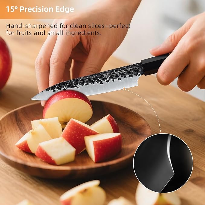 FINDKING Dynasty Series Kitchen Utility Knife, Multi-Purpose Japanese Paring Knife, 9Cr18MoV High Carbon Steel Blade, African Rosewood Octagonal Handle, Small, for Fruits Vegetables, 5 Inches