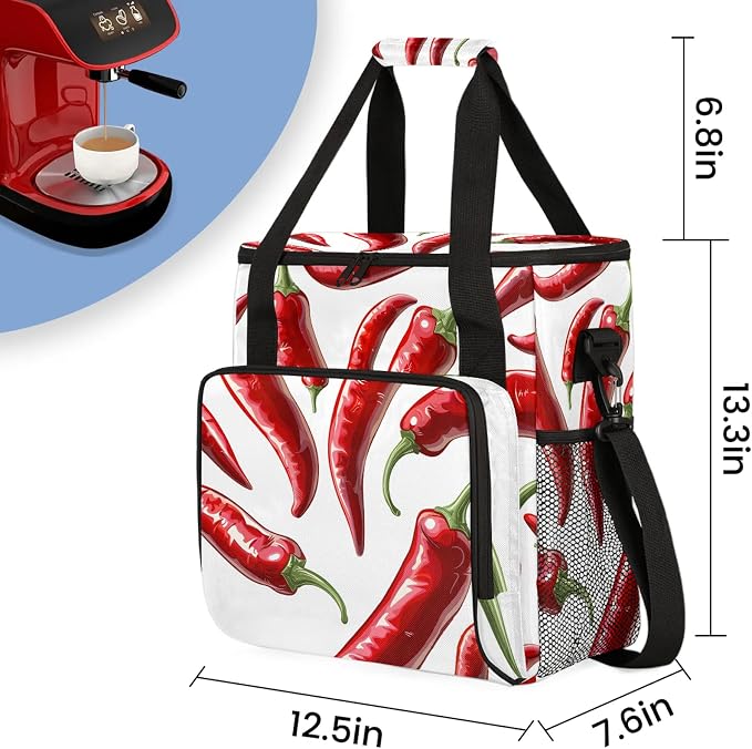 Chili Peppers Coffee Maker Travel Bag, Food Insulated Grocery Bag Travel Picnic - Image 2
