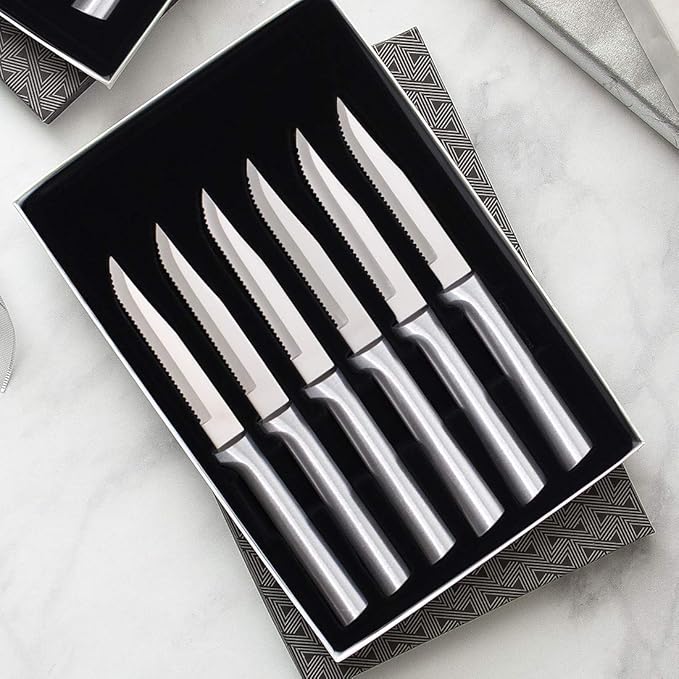 RADA Cutlery 6-Piece Serrated Steak Knife Gift Set (S6S), Stainless Steel Hollow Ground Blades, Made in USA, Silver Handles, Pack of 2