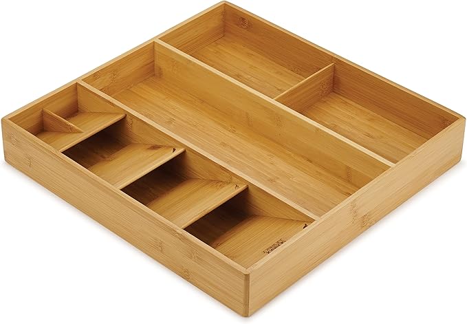 Joseph Joseph DrawerStore Compact Utensil Organizer For Kitchen Drawer Silverware, Flatware Tray, Large, Bamboo