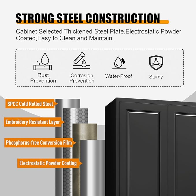 75" Tall Metal Storage Cabinet, Kitchen Pantry Storage Cabinets with Doors and Shelves, Black Pantry Cabinet with 3 Drawer, Utility Kitchen Cupboard, Large Steel Cabinets for Dining Room