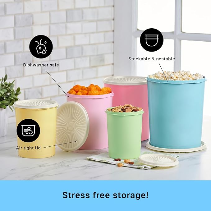 Tupperware Heritage Collection 10 Piece Nested Canister Set in Vintage Colors, Dishwasher Safe and BPA Free (5 Containers, 5 Lids)