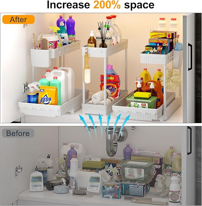 3 Pack Multi-Purpose Under Sink Organizers and Storage (White, 14.85 inches)