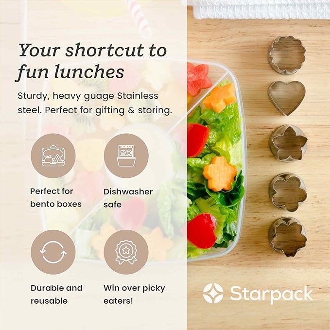 StarPack Home Vegetable Cutter Shapes Set (5 Piece) - Mini Cookie Cutters, Vegetable Shape Cutters for Kids, Bento Lunch Box Accessories