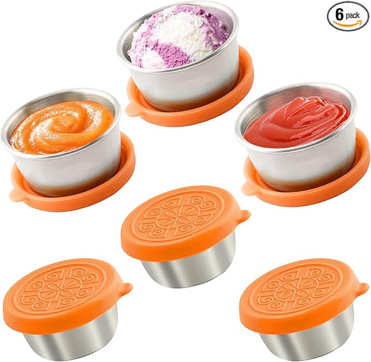 6x1.6 Oz Salad Dressing Containers With Lids, Small Leakproof Reusable Stainless Steel Salad Dressing Container To Go For Lunch Boxes,Sauce containers, Picnics,Travel Meal Prep And Kitchen Storage.