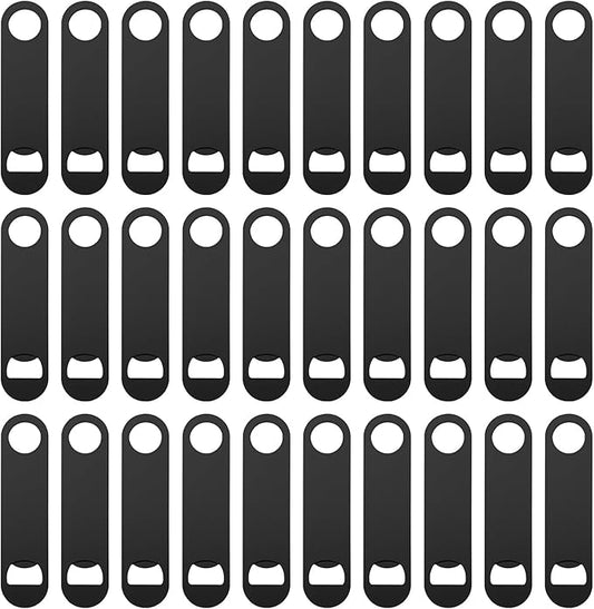 30 Pcs Flat Bottle Opener 4.9x 1.18 inches Black Stainless Steel Beer bottle Openers Heavy Duty Bar Blade Solid Bottle Cap Opener Funny Bartender Bottle Opener for Restaurant Party Supplies