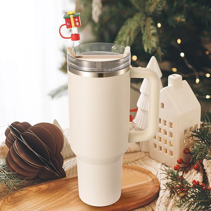 Straw Cover Cap for Stanley Cup 30 40 oz, Silicone Straw Toppers Christmas Hat, Tumbler Cup Accessories for 10mm 0.4in Straws Cute Christmas Ornaments Gifts for Women