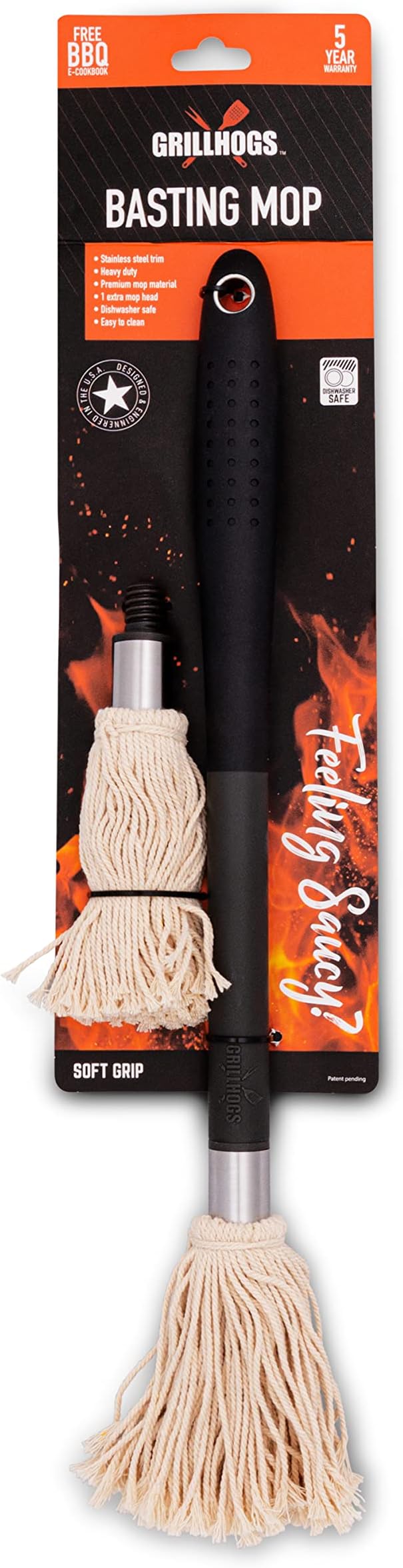 18" Basting Mop - BBQ Mop Brushes for Sauce, Extra-Absorbent Double Head, Ergonomic Insulated Soft Grip Handle, Dishwasher Safe BBQ Grill Brush & Sauce Brush