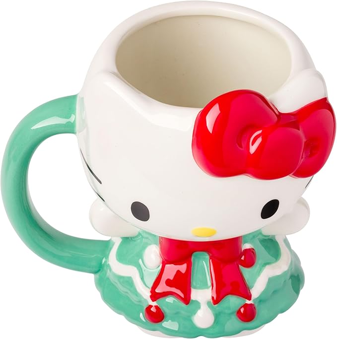 Silver Buffalo Sanrio Hello Kitty Holiday Christmas Tree Dress 3D Sculpted Ceramic Mug, 20 Ounces