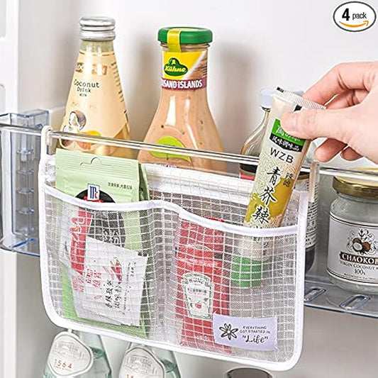 4PCS Refrigerator Door Organizer Set, Fridge Hanging Mesh Bag for Kitchen Storage Bag, Household Sundries Sorting Bag Used to Refrigerator Side Door, Only for Small Objects Containers