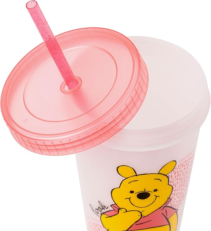 Silver Buffalo Disney Winnie the Pooh 4 Count Color Changing Plastic Tumblers Featuring Eeyore, Winnie the Pooh, Tigger, and Piglet, 24 Ounces (Pack of 12)