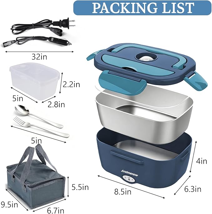 Heated Lunch Box,Electric Lunch Box for Adults- 1.5L Portable Food Warmer for Travel,On-the-Go,Office Use | Stylish,Spill & Dishwasher-Safe,Warming Soup & Meal,Men & Women's Gifts,Dark Blue