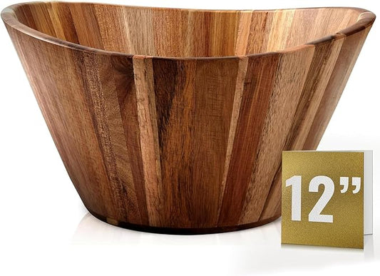 Woodenhouse Wooden Salad Bowl, Wooden Bowl, Fruit Bowl - 12" Wavy Large Salad Bowl for Serving, Handmade, Durable and Stylish Natural Wood Dining Accessory
