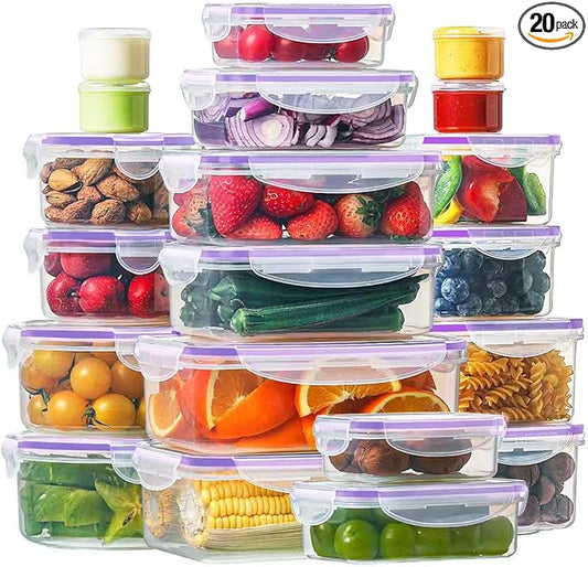 HOMBERKING 40 Pieces Food Storage Containers Set with Snap Lids (20 Lids + 20 Containers), Meal Prep Airtight Plastic Containers, BPA-Free Lunch Box for Kitchen, Pantry, Home, Purple