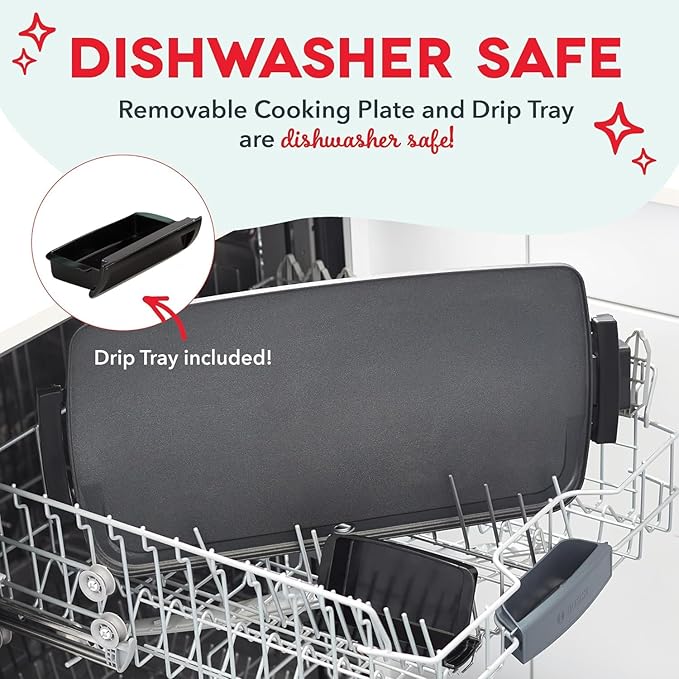 DASH Deluxe Everyday Electric Griddle with Dishwasher Safe Removable Nonstick Cooking Plate for Pancakes, Burgers, Eggs and more, Includes Drip Tray + Recipe Book, 20” x 10.5”, 1500-Watt - Grey