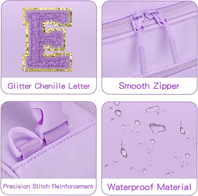 Initial Insulated Lunch Bag for Girls Kids, Back to School Gift, Reusable Leak-proof Lunch Box with Adjustable Strap for School Daycare Travel Picnic (Purple,E)