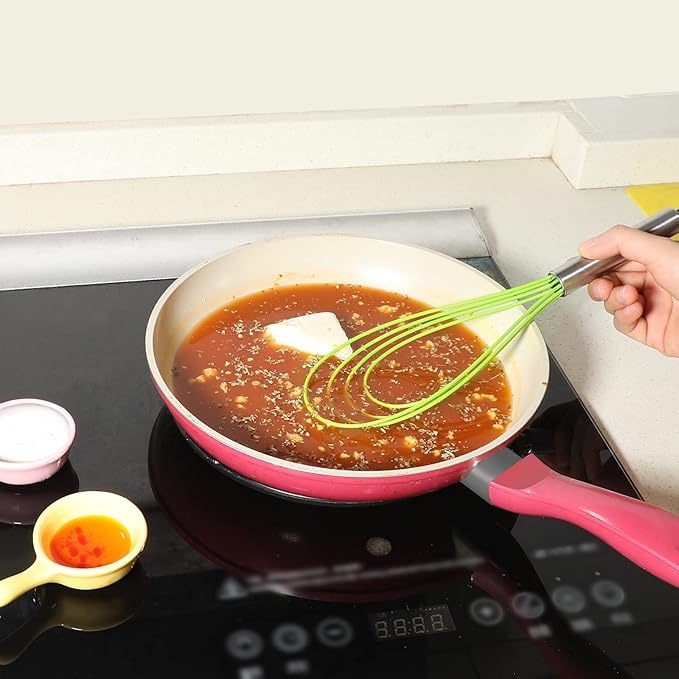 Webake Silicone Flat Whisk Set of 3, Heat Resistant Kitchen Whisks for Non-stick Cookware, Egg Beater Perfect for Blending, Whisking, Beating, Frothing & Stirring