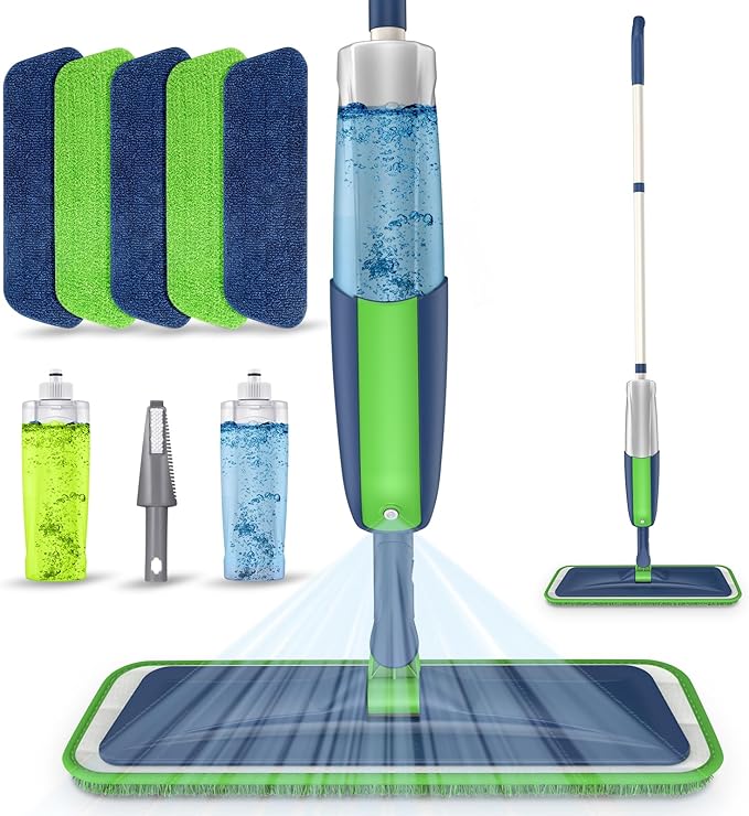 Spray Wet Mops for Hardwood Floor Cleaning: MEXERRIS Flat Mop with Sprayer 5 Washable Mopping Pads - Floor Mop Dust Dry Mops with 2 Bottles Home Commercial Use for Laminate Vinyl Tiles Wood