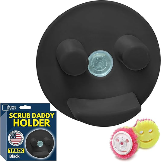 BeraTek Scrub Daddy Sponge Holder for Kitchen Sink - Stop Soggy Sponges, In Sink Sponge Holder with Suction Cup - Sponge Daddy Caddy, Scrub Mommy Compatible - Black, 1 Pack