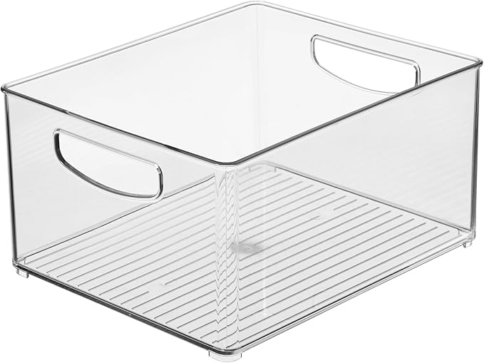InterDesign iDesign Plastic Stackable Pantry Bin - Organizer Bin with Handles for Cabinets or Fridge - Set of 4 - Clear
