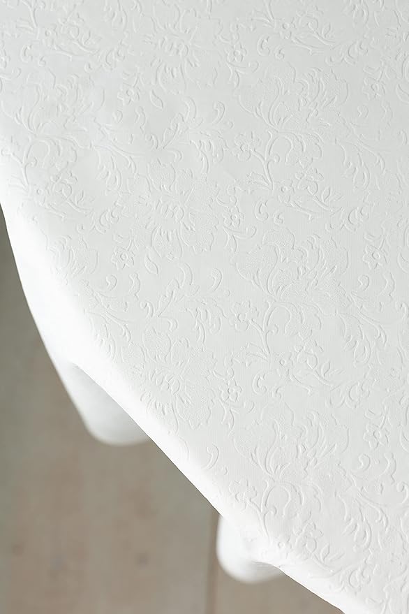 Benson Mills Deluxe Heavy Duty Vinyl Table Pad, Premium Table Protector, Waterproof with Flannel Backing, Quilted Design and Customizable (Off-White, 70" Round)