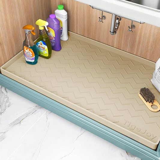 TigeJoy 28" x 19" Under Sink Mats for Kitchen Waterproof, Leak-Proof Silicone Mat Sink Protector and Cabinet Liner, Kitchen Essentials Organizer and Storage, Boot or Shoe Tray, Pet Feeding Mat