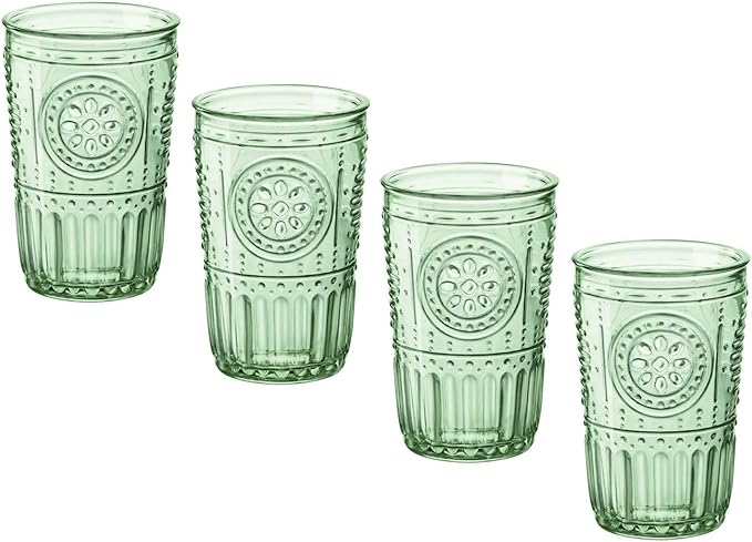 Bormioli Rocco Romantic Set Of 4 Tumbler Glasses, 11.5 Oz. Colored Crystal Glass, Pastel Green, Made In Italy.
