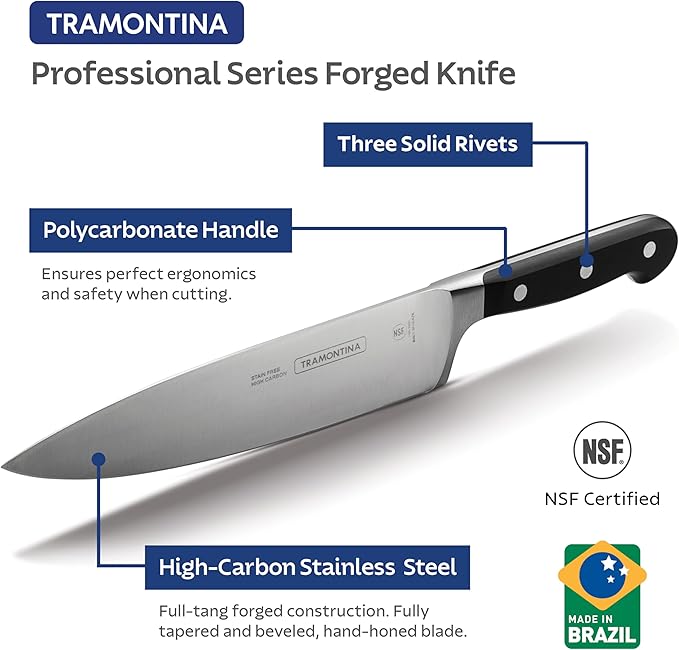 Tramontina Pro Series Forged 8-Inch Serrated Bread Knife, Stain-free High-Carbon Steel Kitchen Knives for Cooking