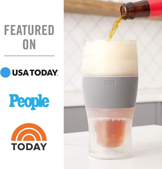 Host Freeze Beer Glasses, Freezable Beer Gifts for Men, Double Wall Insulated Pint Set, Tumbler for Cold Drinks, 16, Set of 2, Gray