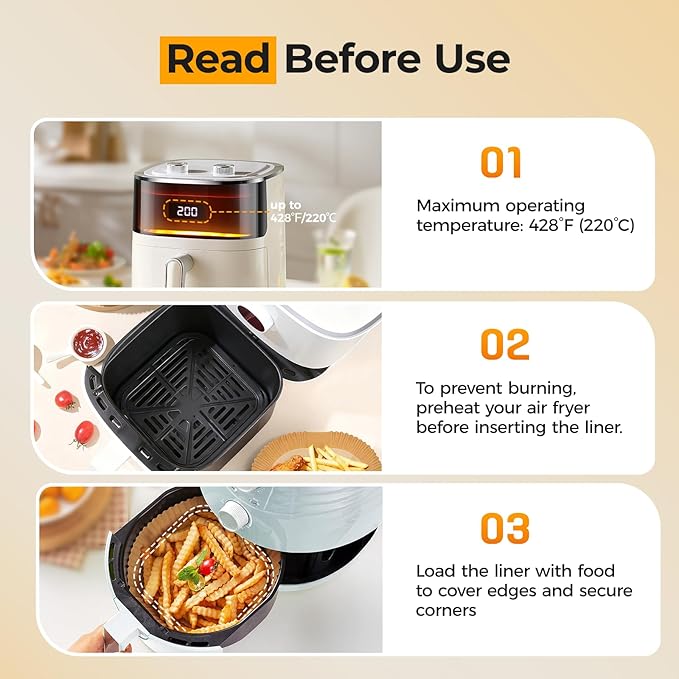Air Fryer Liners Disposable 8" Square, 500 Pcs Unbleached Parchment Paper Liners for Airfryer Basket, Non-Stick & Leakproof Baking Paper for Oven & Pan