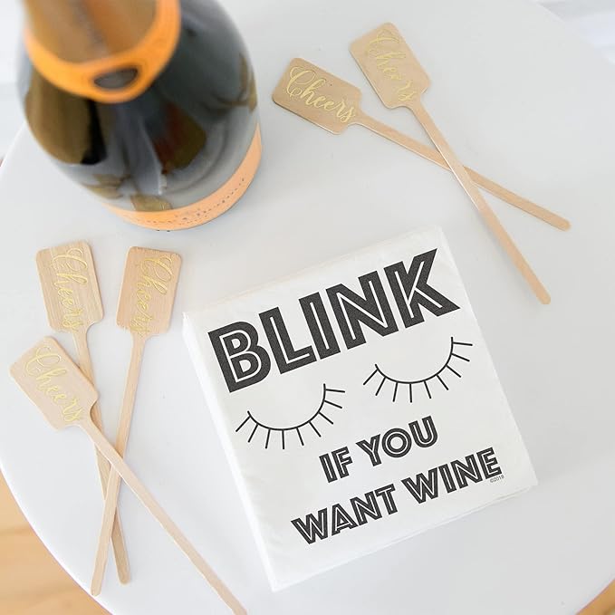Twisted Wares - Funny Cocktail Napkins - BLINK IF YOU WANT WINE - Boutique Cocktail Napkins - Perfect for any Celebrations 5"X5" (20 Pack)