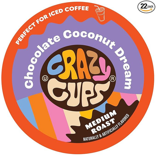 Crazy Cups Flavored Decaf Hot or Iced Coffee, for the Keurig K Cups 2.0 Brewers, Chocolate Coconut Dream, 22 Count