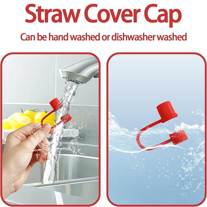 6PCS Silicone Straw Covers Cap Compatible with Stanley Cup 30-40 oz Tumbler with Handle 10mm Straw Toppers Reusable Cover for Stanley Cup Accessories（Red）