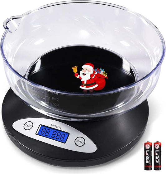 THINKSCALE Digital Kitchen Scale, Highly Accurate 5000g/11lb x 0.1oz, Food Scale for Cooking, Baking and Weight Loss, Kitchen Scale with Bowl 2 Modes and Tare Features, Back-lit LCD Display