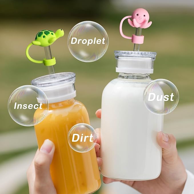6PCS Cute Sea Animal Silicone Straw Cover Cap for Stanley 30&40 Oz Tumbler with Handle, 10mm Dust-Proof Reusable Straw Tips Lids